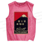 Unisex Vintage Mount Fuji Printed Washed Tank Top
