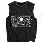 Unisex Vintage Japanese Art Printed Washed Tank Top