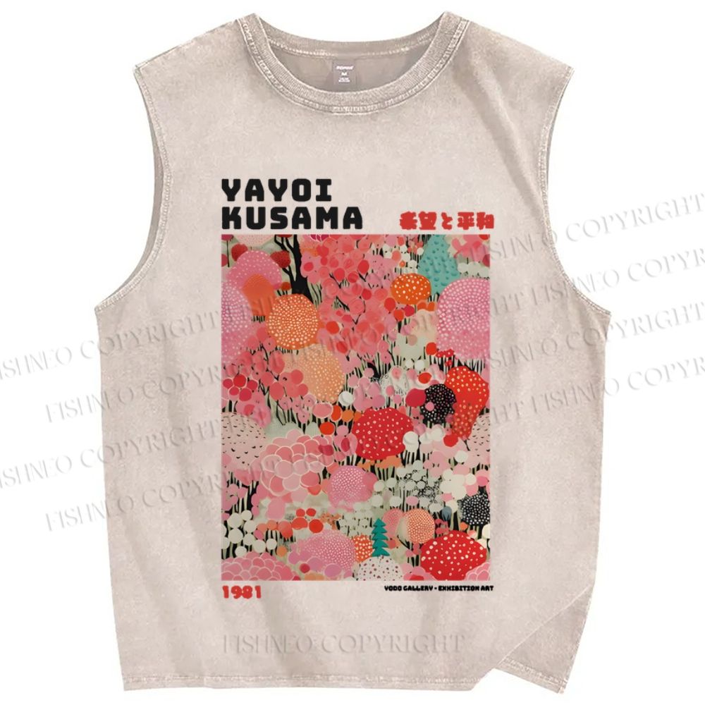 Unisex Japanese Yayoi Kusama Flowers Printed Washed Tank Top