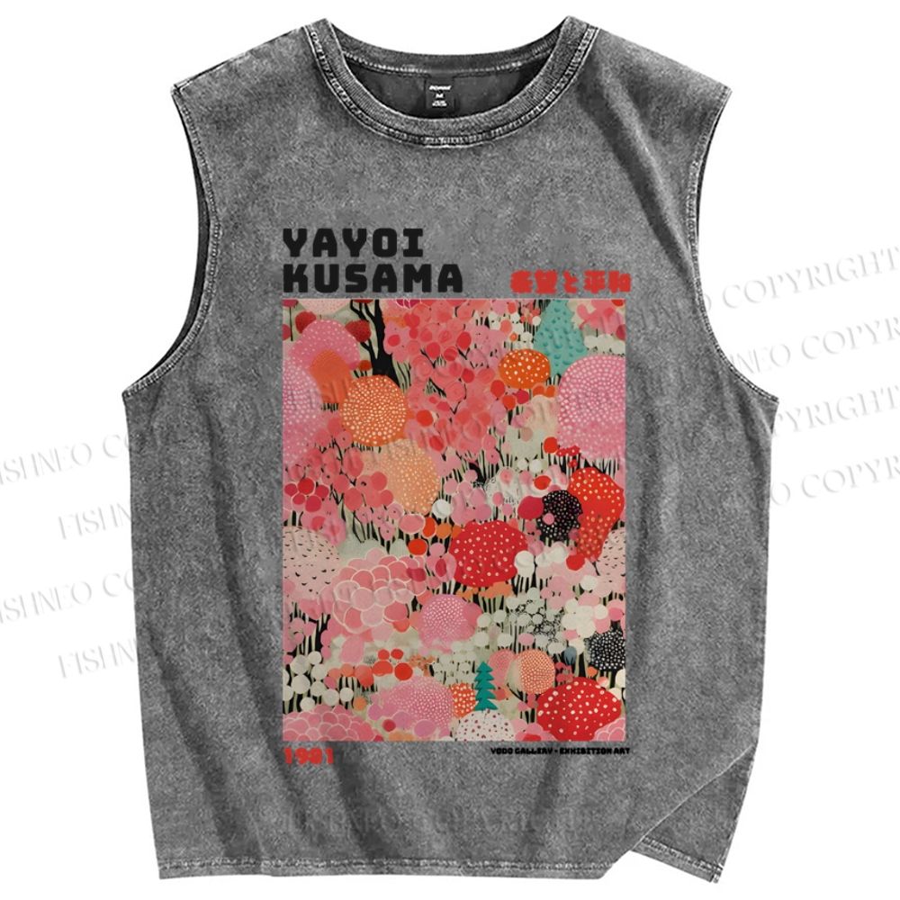 Unisex Japanese Yayoi Kusama Flowers Printed Washed Tank Top