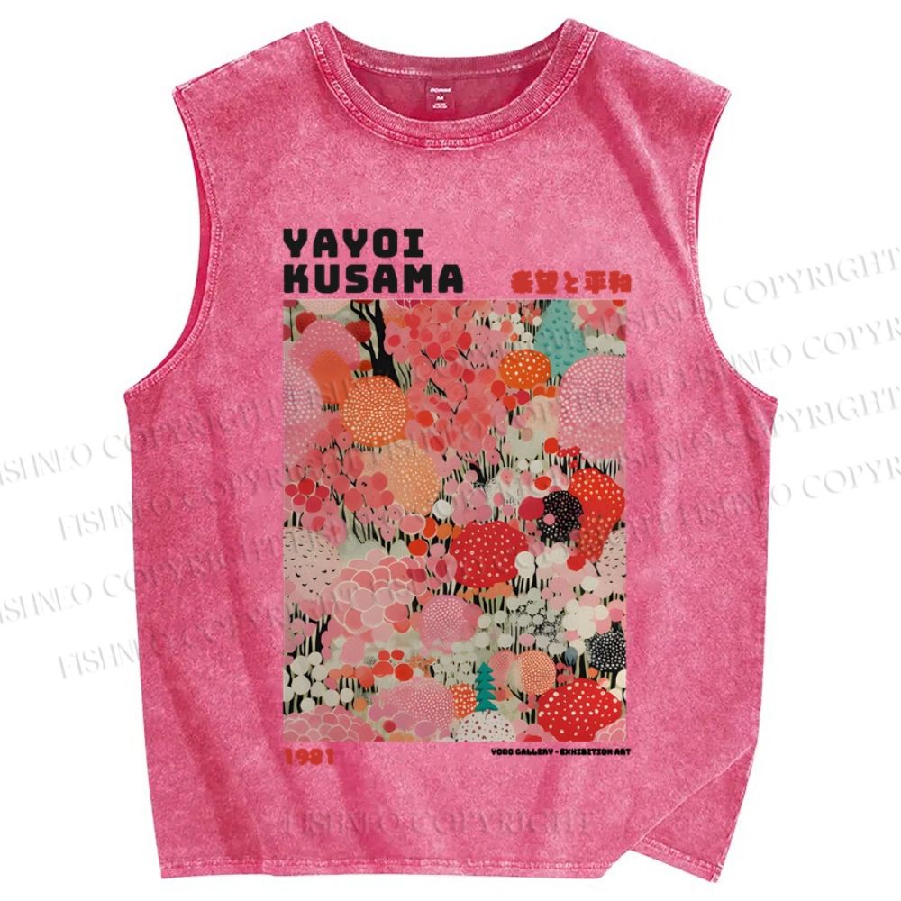 Unisex Japanese Yayoi Kusama Flowers Printed Washed Tank Top