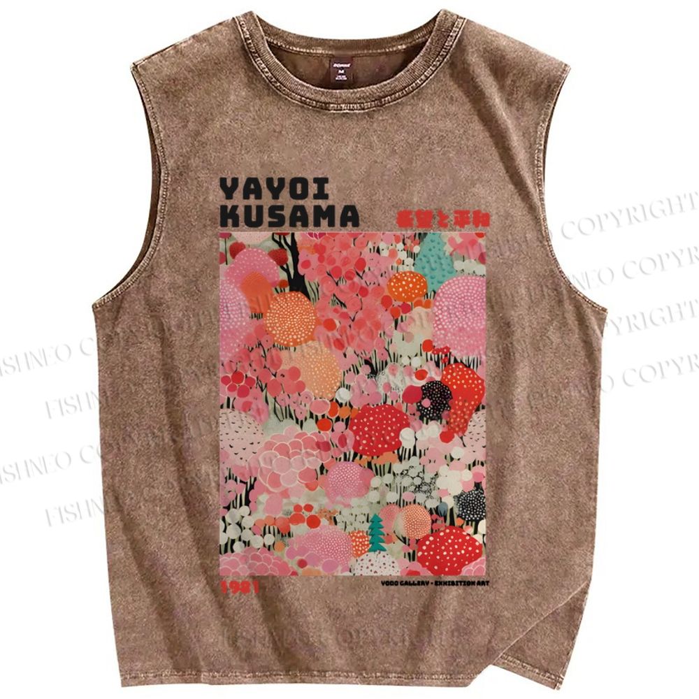 Unisex Japanese Yayoi Kusama Flowers Printed Washed Tank Top