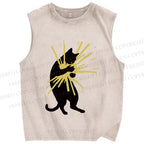 Unisex Cat Holding Light  Printed Washed Tank Top