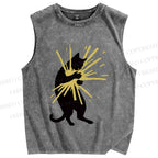 Unisex Cat Holding Light  Printed Washed Tank Top