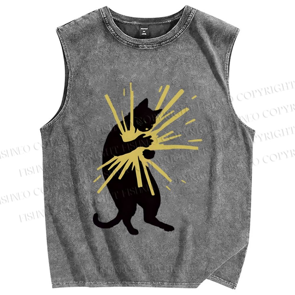 Unisex Cat Holding Light  Printed Washed Tank Top