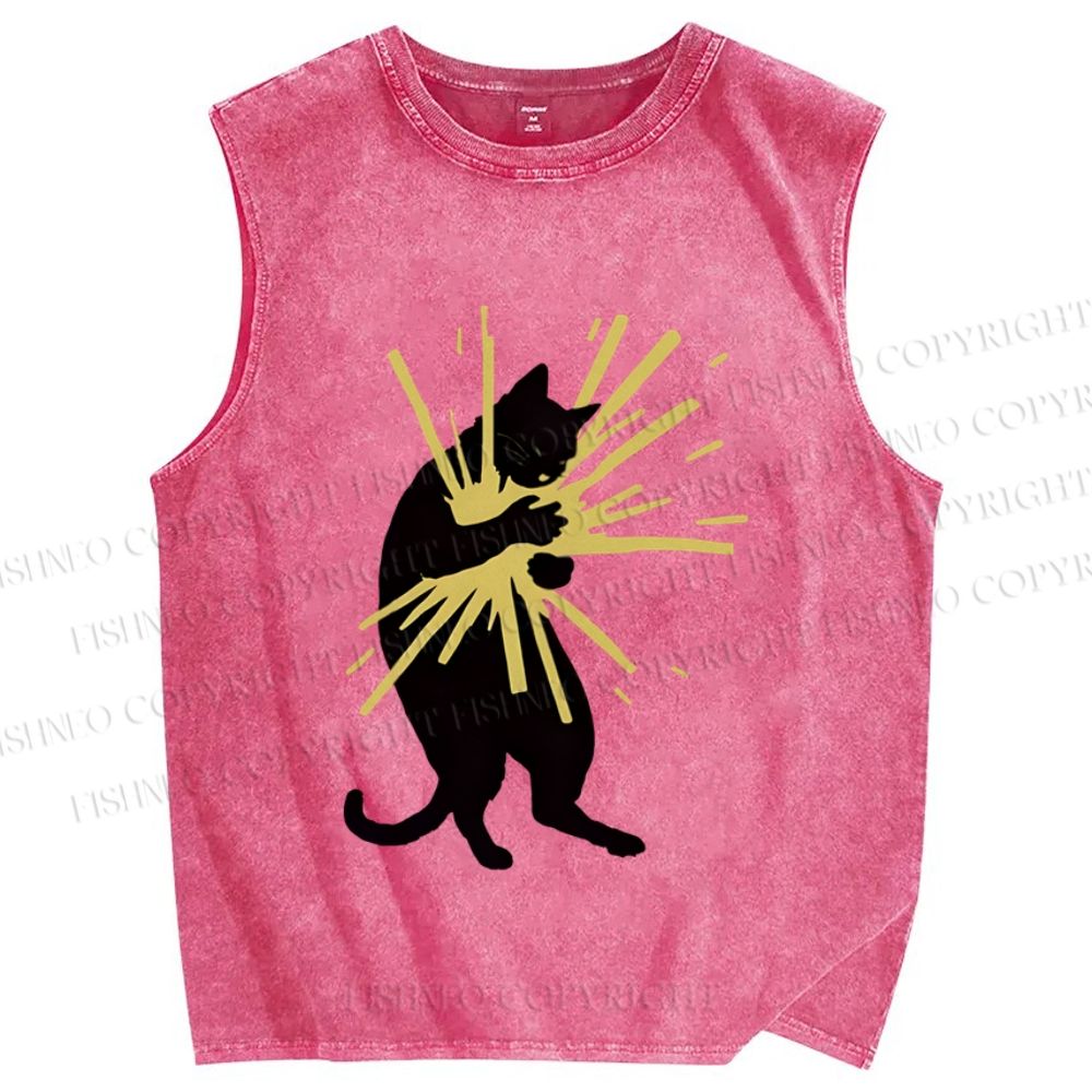 Unisex Cat Holding Light  Printed Washed Tank Top