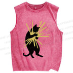 Unisex Cat Holding Light  Printed Washed Tank Top