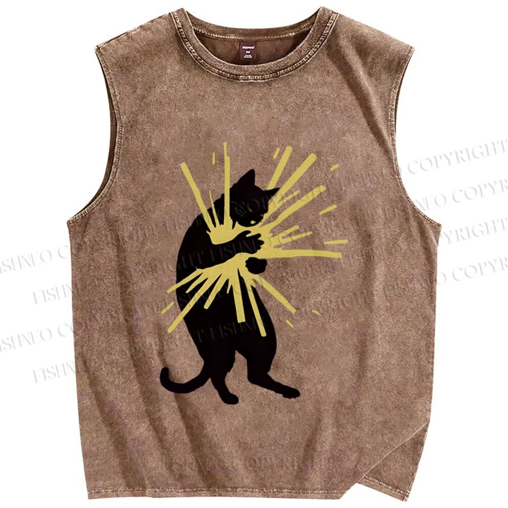 Unisex Cat Holding Light  Printed Washed Tank Top