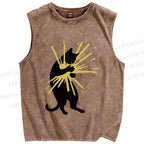 Unisex Cat Holding Light  Printed Washed Tank Top