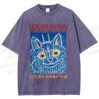 Unisex Osaka Cats Printed Washed Tee