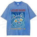 Unisex Osaka Cats Printed Washed Tee