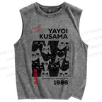 Unisex Japanese Yayoi Kusama Cat Printed Washed Tank Top