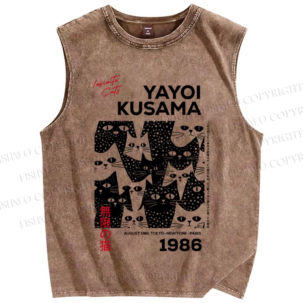 Unisex Japanese Yayoi Kusama Cat Printed Washed Tank Top