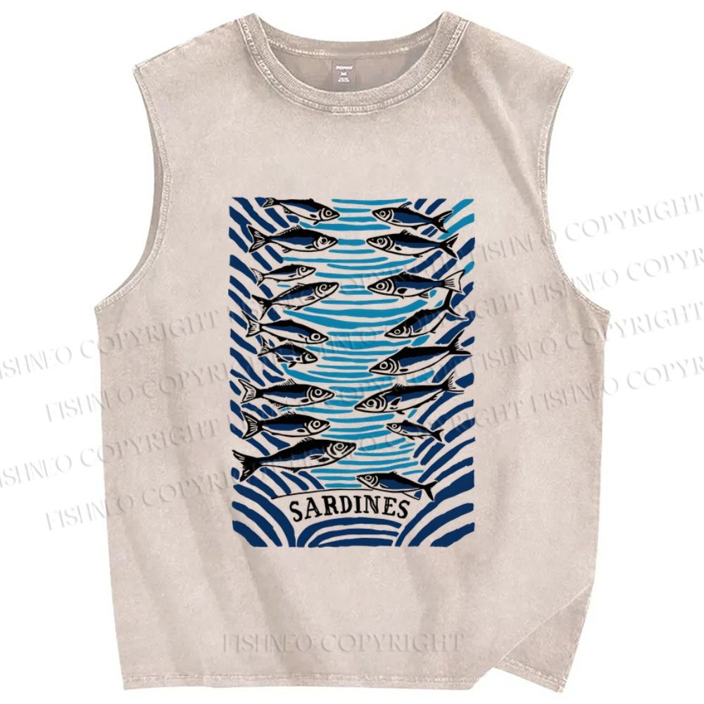 Unisex Sardines Printed Washed Tank Top