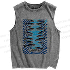 Unisex Sardines Printed Washed Tank Top