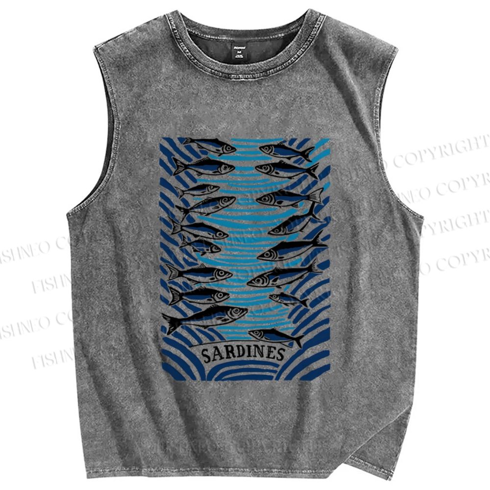 Unisex Sardines Printed Washed Tank Top
