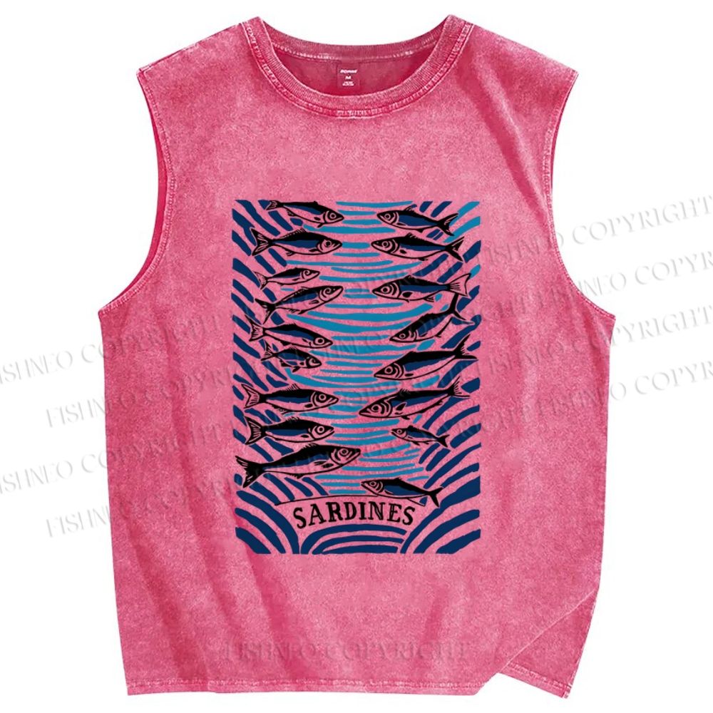 Unisex Sardines Printed Washed Tank Top