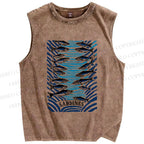 Unisex Sardines Printed Washed Tank Top
