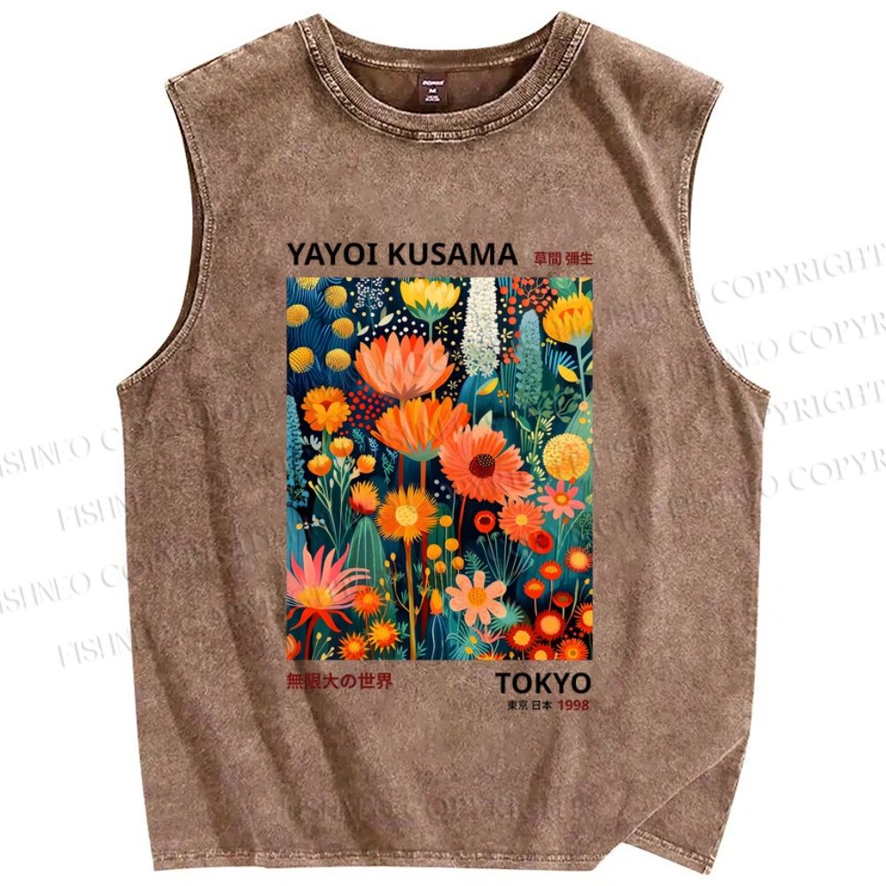 Unisex Yayoi Kusama Flowers Printed Washed Tank Top