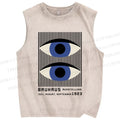 Unisex Geometric Eyes Printed Washed Tank Top