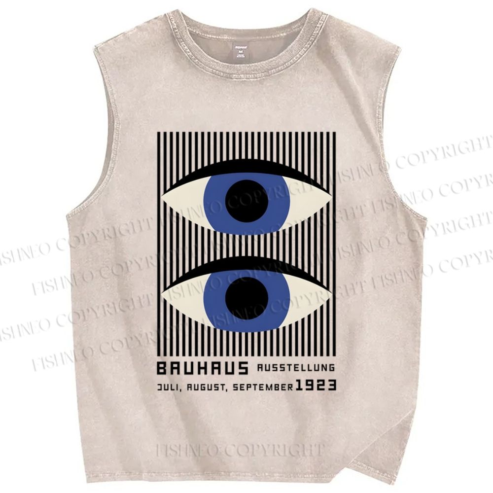 Unisex Geometric Eyes Printed Washed Tank Top