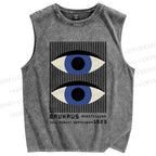 Unisex Geometric Eyes Printed Washed Tank Top