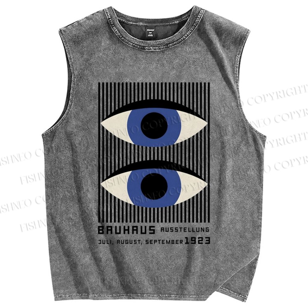 Unisex Geometric Eyes Printed Washed Tank Top
