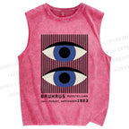 Unisex Geometric Eyes Printed Washed Tank Top