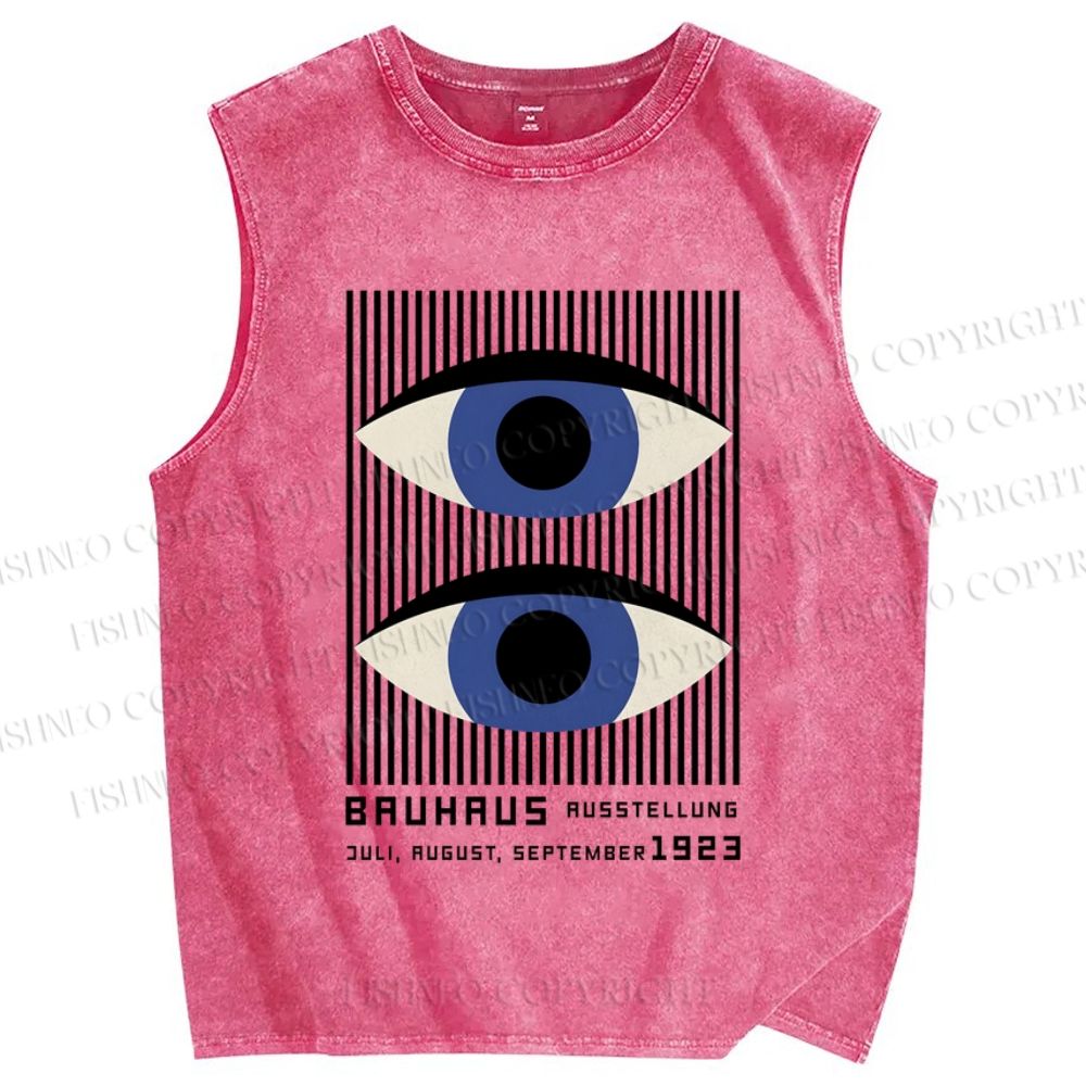 Unisex Geometric Eyes Printed Washed Tank Top