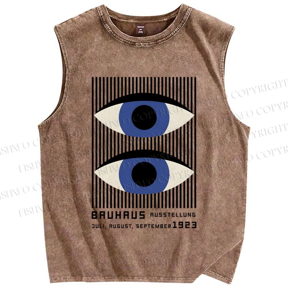 Unisex Geometric Eyes Printed Washed Tank Top