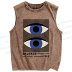 Unisex Geometric Eyes Printed Washed Tank Top