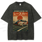 Unisex Japanese Cars Printed Washed Tee