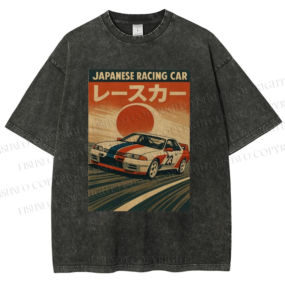 Unisex Japanese Cars Printed Washed Tee
