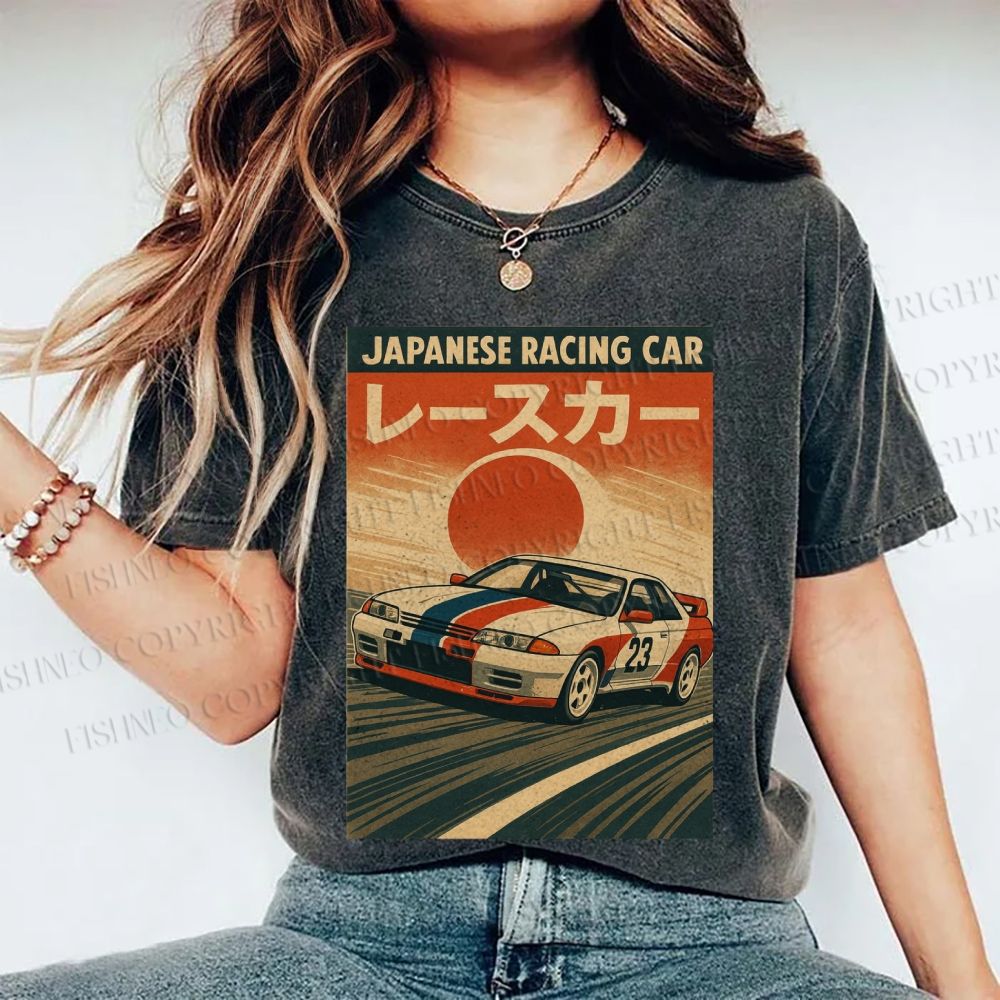 Unisex Japanese Cars Printed Washed Tee