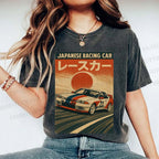 Unisex Japanese Cars Printed Washed Tee