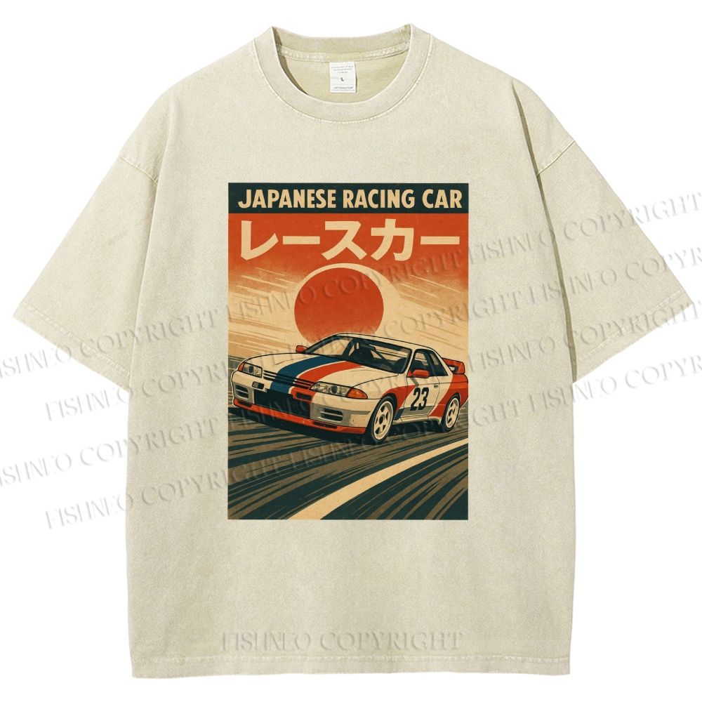 Unisex Japanese Cars Printed Washed Tee