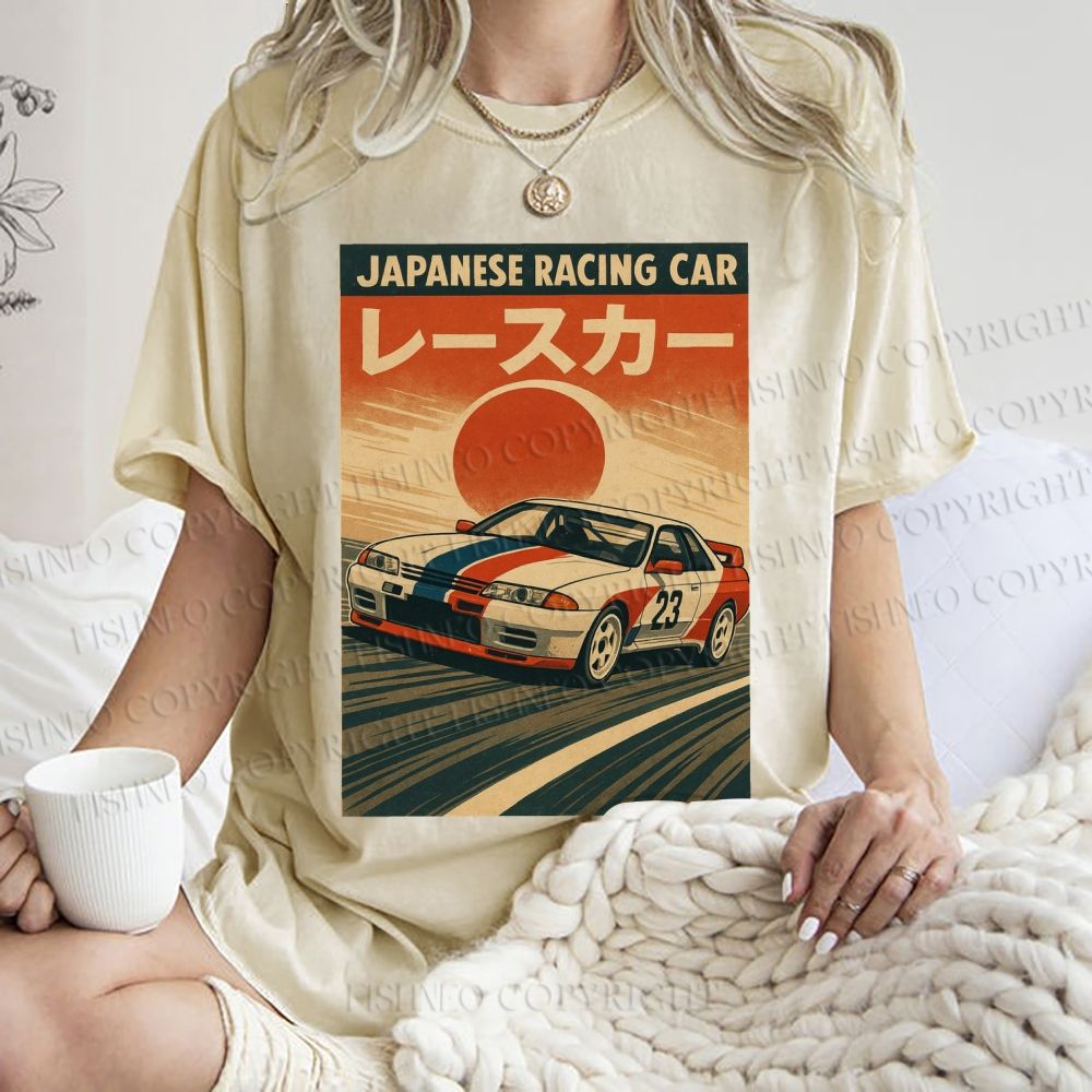 Unisex Japanese Cars Printed Washed Tee