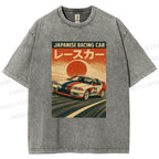 Unisex Japanese Cars Printed Washed Tee
