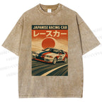 Unisex Japanese Cars Printed Washed Tee