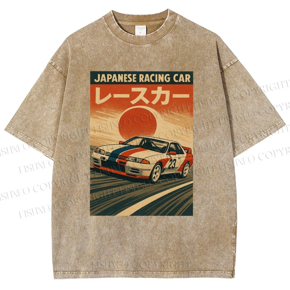 Unisex Japanese Cars Printed Washed Tee