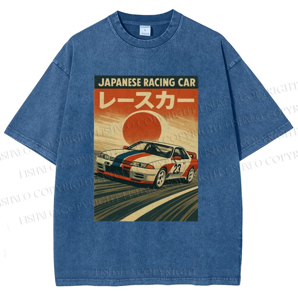 Unisex Japanese Cars Printed Washed Tee