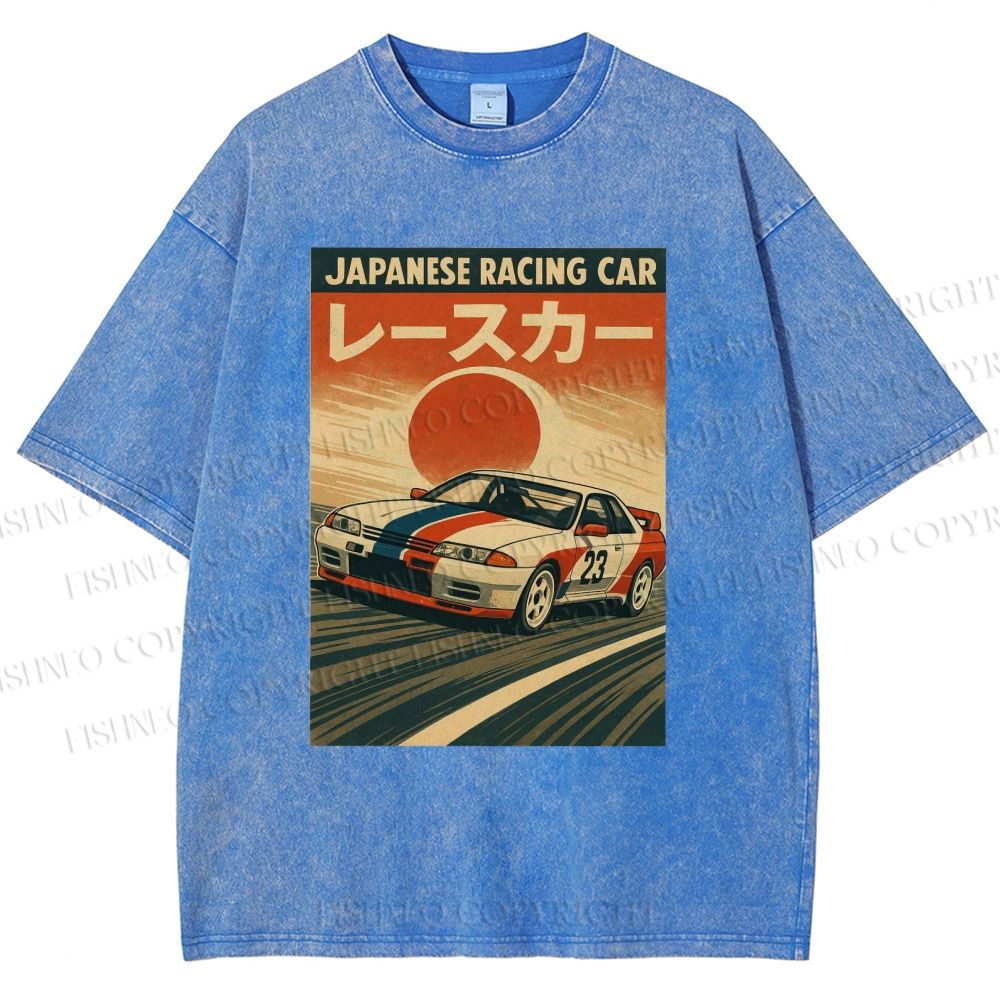 Unisex Japanese Cars Printed Washed Tee
