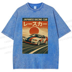 Unisex Japanese Cars Printed Washed Tee