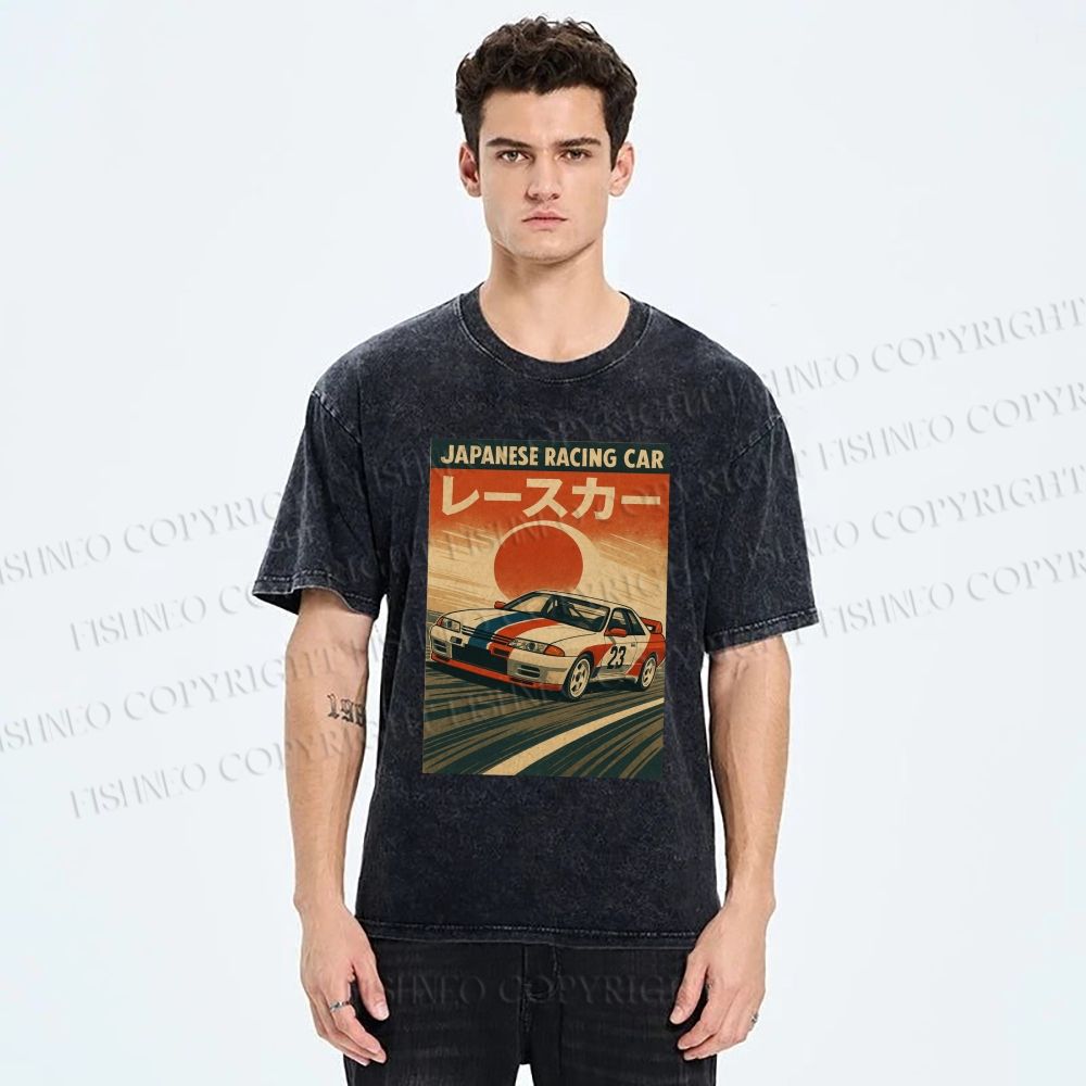 Unisex Japanese Cars Printed Washed Tee