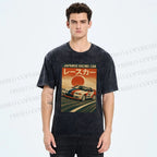 Unisex Japanese Cars Printed Washed Tee