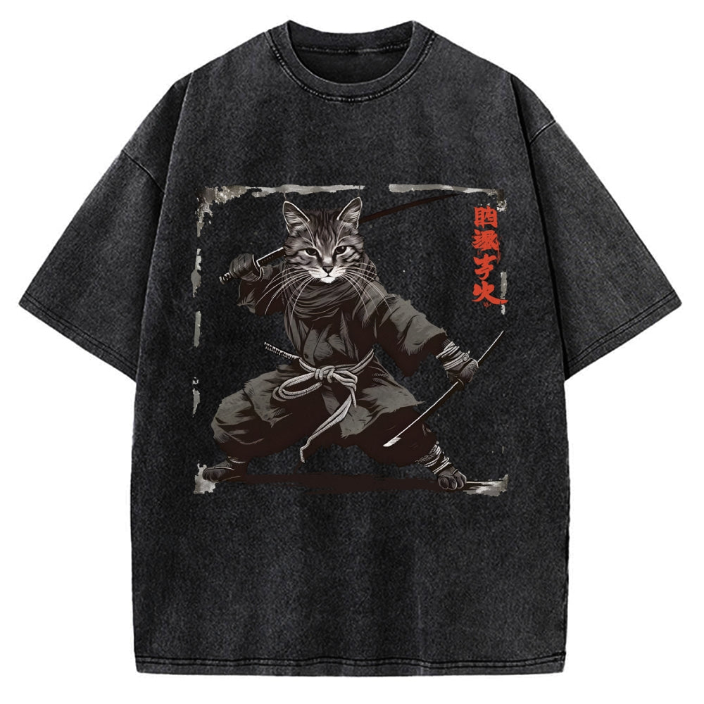 Samurai Cat  Vintage Washed T-shirt