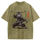 Samurai Cat  Vintage Washed T-shirt