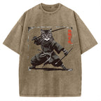 Samurai Cat  Vintage Washed T-shirt