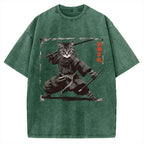 Samurai Cat  Vintage Washed T-shirt