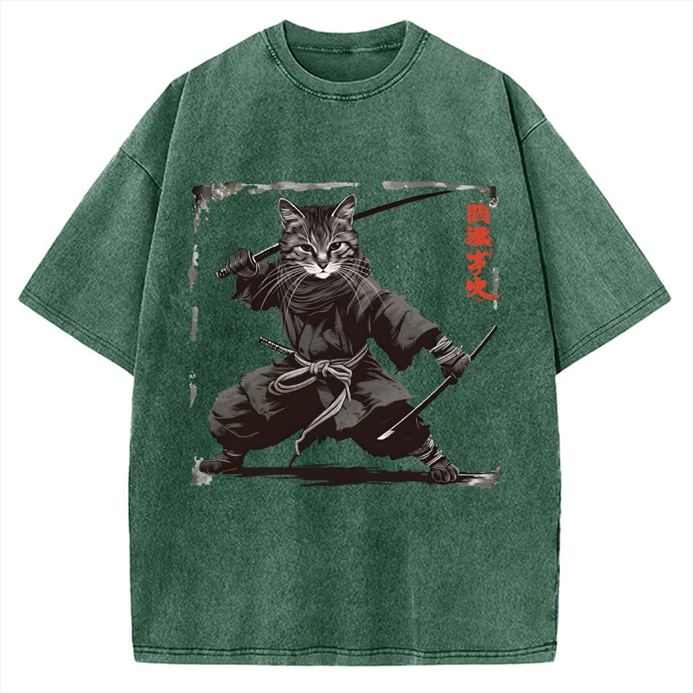 Samurai Cat  Vintage Washed T-shirt